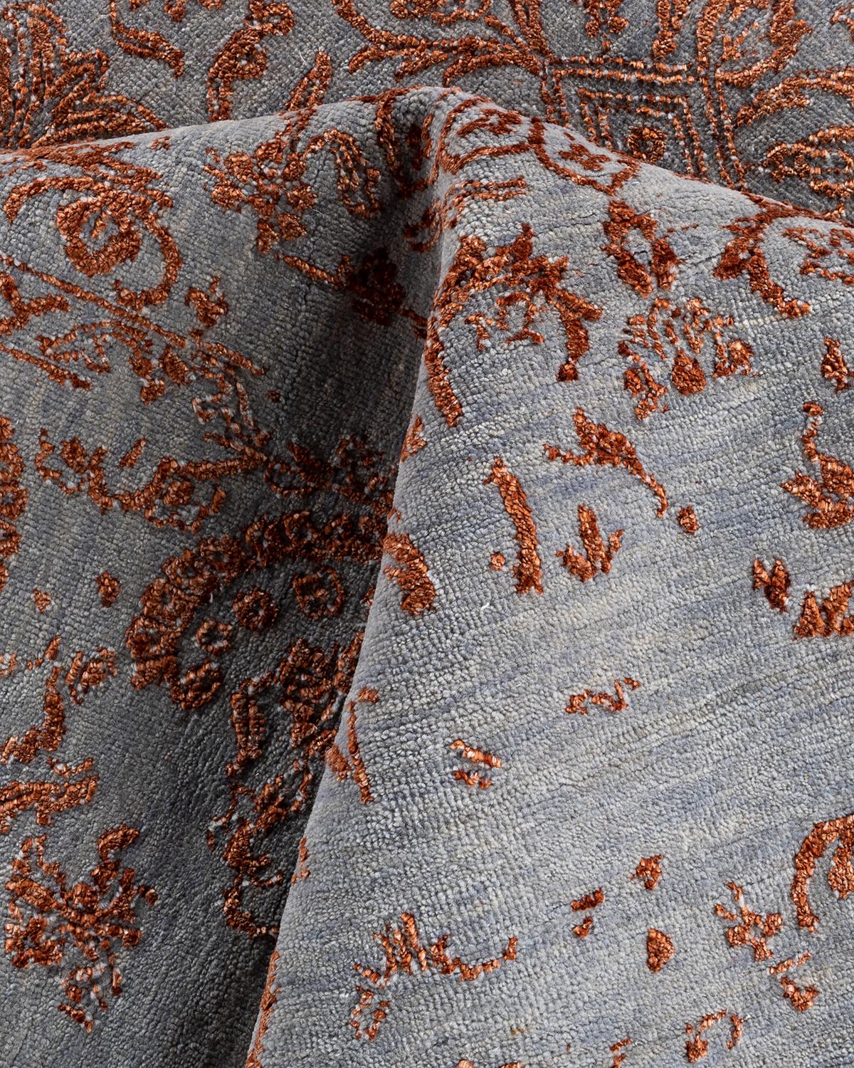 Traditional Ikat Hand Knotted Abstract Silk & Wool Gray Area Rug 9' 1