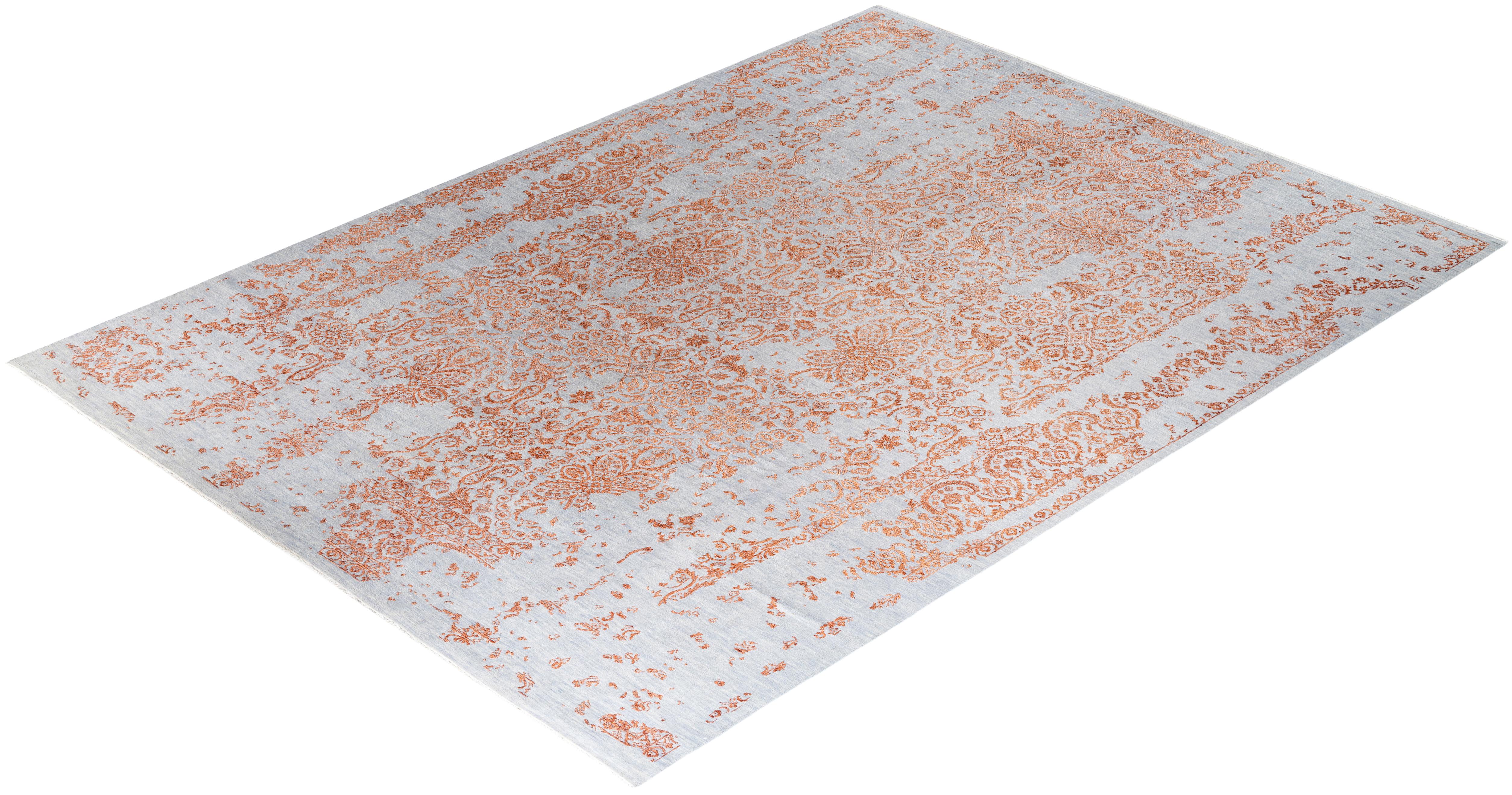 Traditional Ikat Hand Knotted Abstract Silk & Wool Gray Area Rug 9' 1
