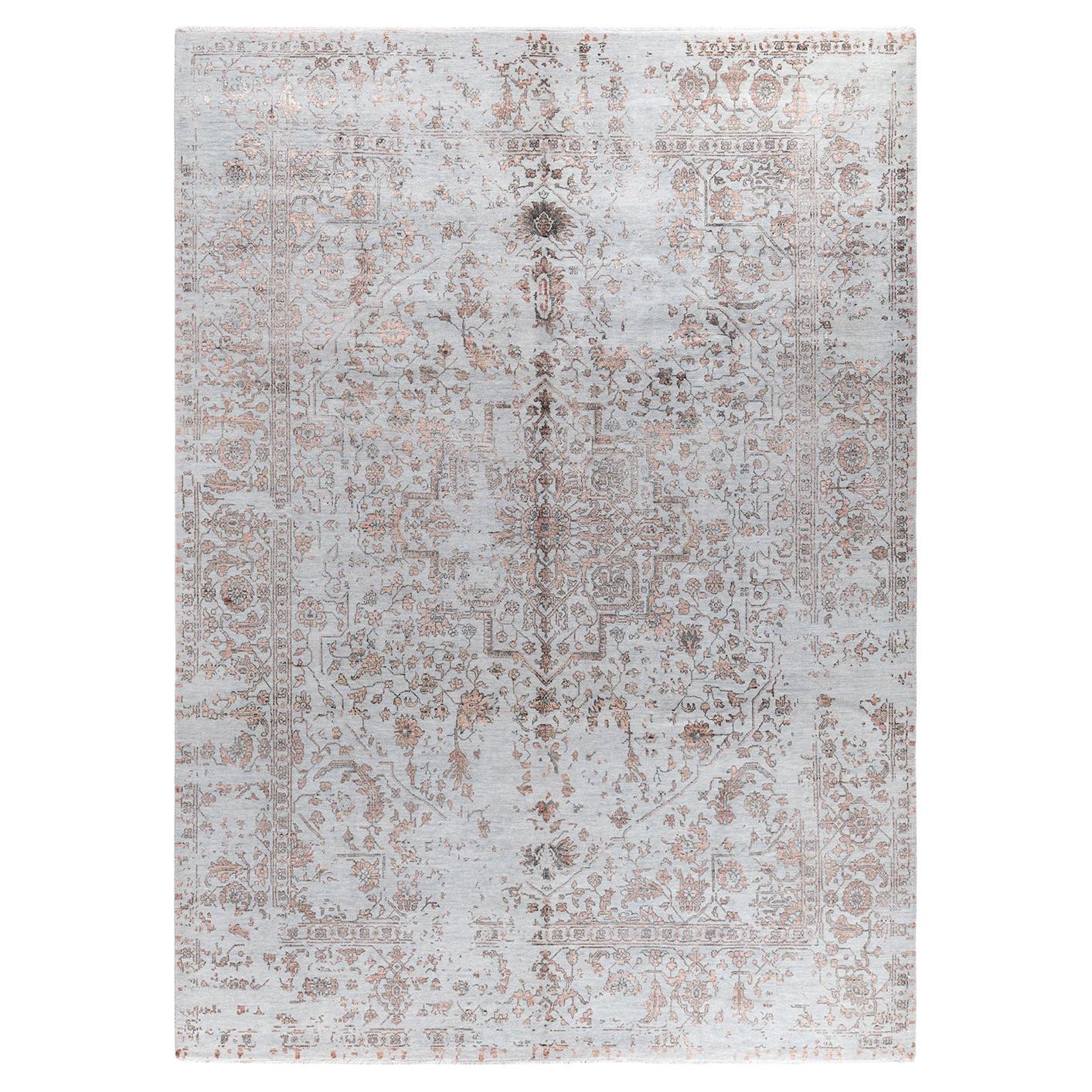 Traditional Ikat Hand Knotted Abstract Silk & Wool Gray Area Rug 9' 1" x 12' 4"