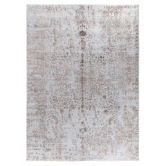 Tapis traditionnel Ikat abstrait noué à la main en soie et laine grise 9' 1" x 12' 4"