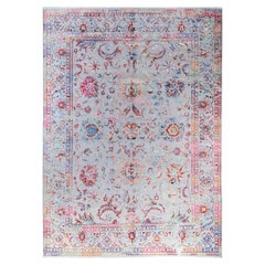 Traditional Ikat Hand Knotted Abstract Silk 
Wool Gray Area Rug 9
 1" x 12
 9"