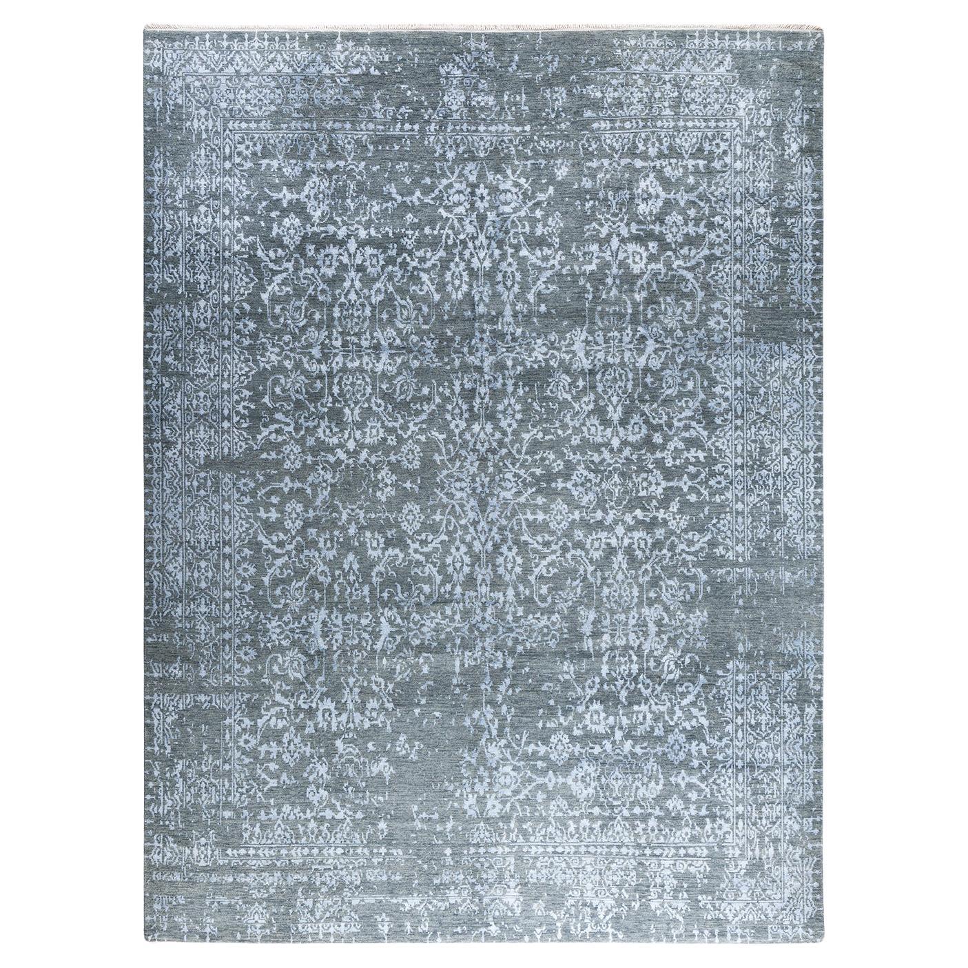 Traditional Ikat Hand Knotted Abstract Silk & Wool Gray Area Rug 9' 2" x 12' 3"