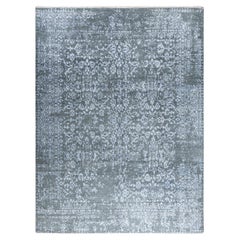 Traditional Ikat Hand Knotted Abstract Silk & Wool Gray Area Rug 9' 2" x 12' 3"