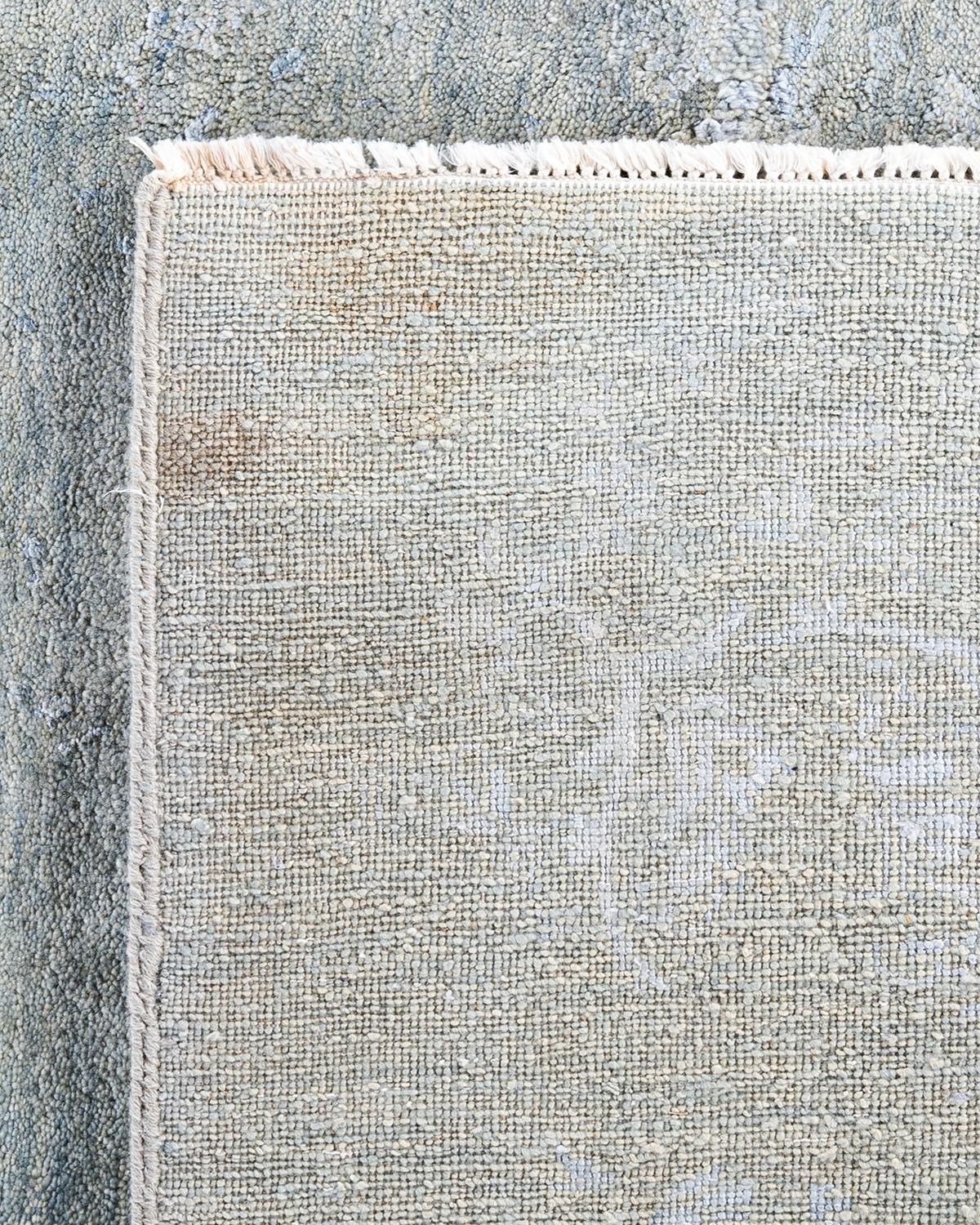 Traditioneller handgeknüpfter abstrakter Ikat-Teppich aus Seide und Wolle in Grau 9' 3