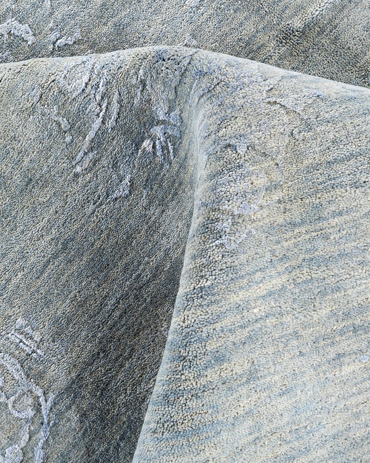 Traditioneller handgeknüpfter abstrakter Ikat-Teppich aus Seide und Wolle in Grau 9' 3