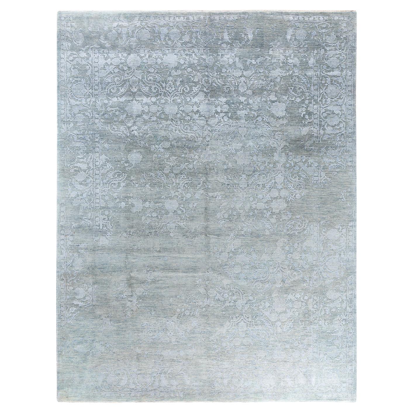 Traditional Ikat Hand Knotted Abstract Silk & Wool Gray Area Rug 9' 3" x 11' 10"