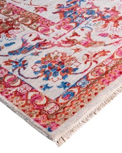 Ikat Tradicional Alfombra Abstracta Anudada a Mano de Seda y Lana Gris 3 x 4 cm