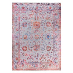Tappeto tradizionale Ikat annodato a mano in seta e lana grigia 9' 3" x 12' 4"
