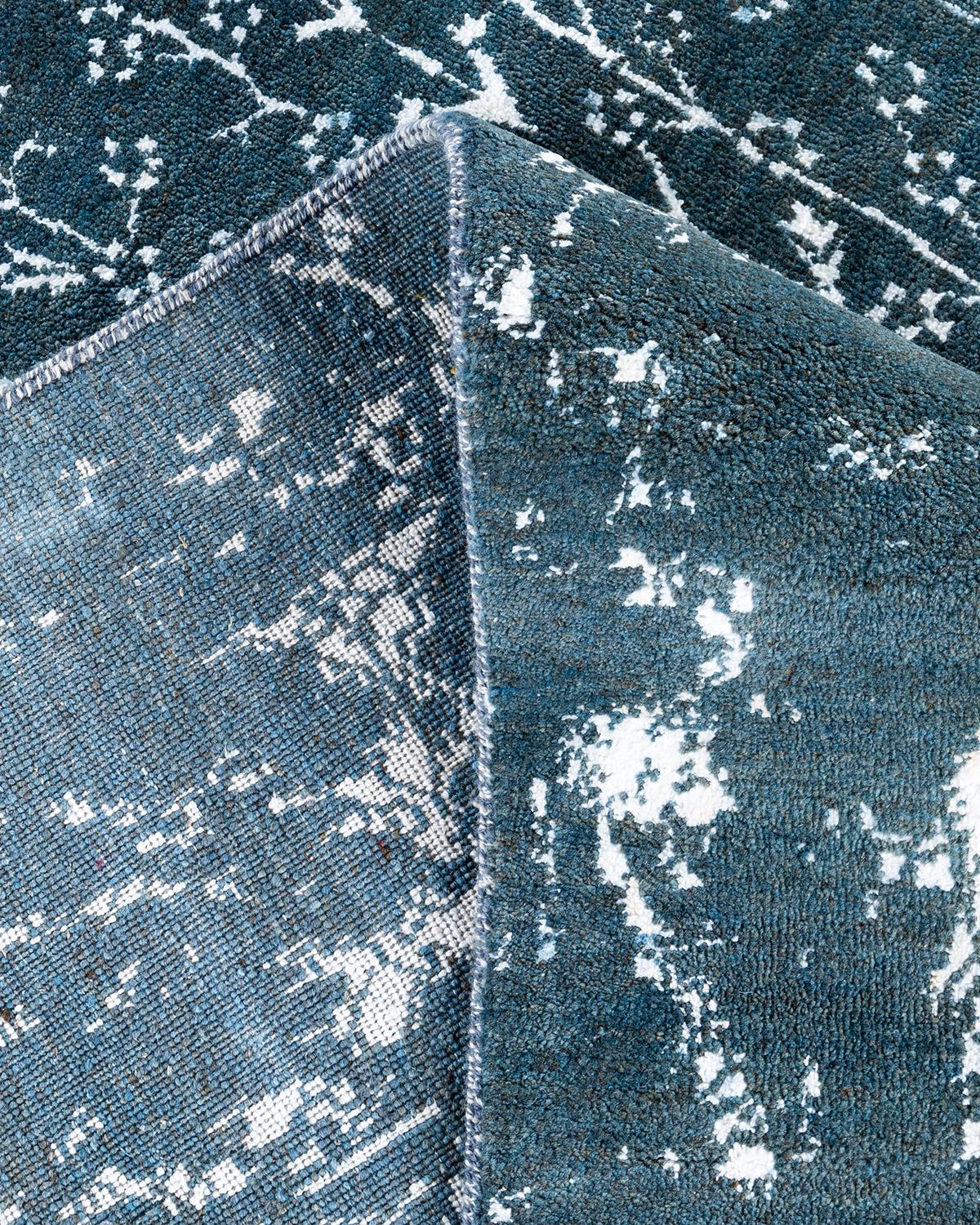 XXI secolo e contemporaneo Tappeto tradizionale Ikat annodato a mano in seta e lana verde 7'10