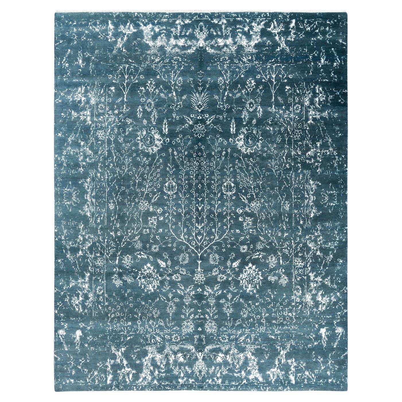 Traditional Ikat Hand Knotted Abstract Silk & Wool Green Area Rug 7' 10" x 10'3"