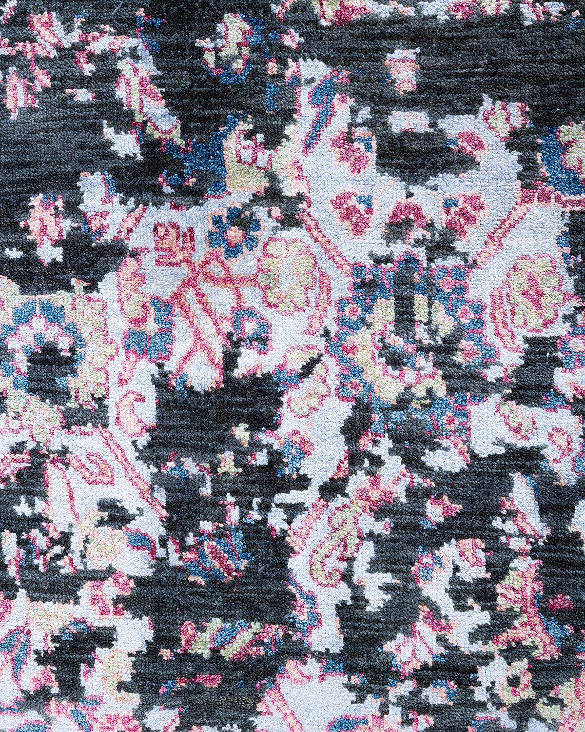 Indian Traditional Ikat Hand Knotted Abstract Silk & Wool Green Area Rug 9' 1