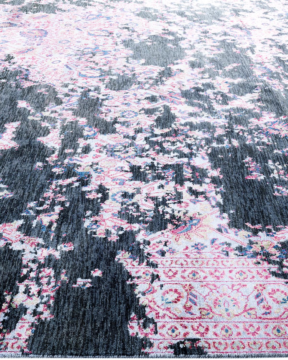 Hand-Knotted Traditional Ikat Hand Knotted Abstract Silk & Wool Green Area Rug 9' 1