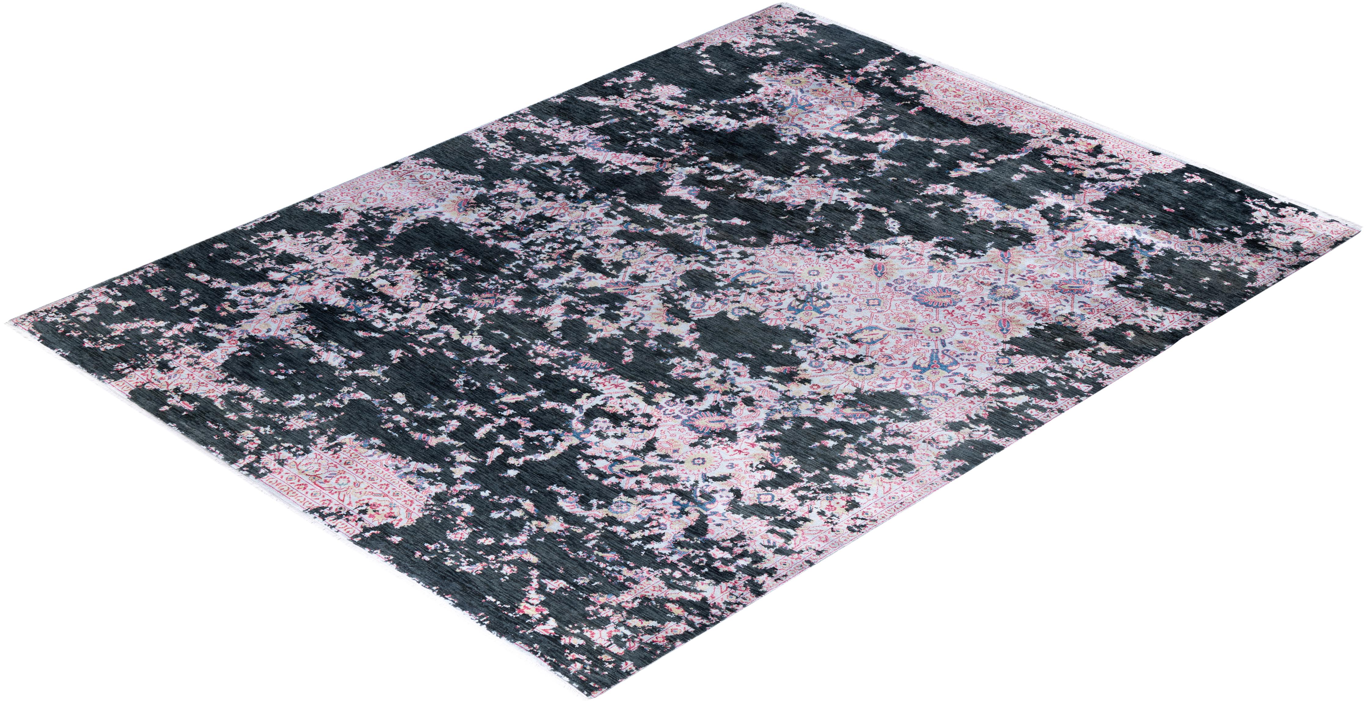Traditional Ikat Hand Knotted Abstract Silk & Wool Green Area Rug 9' 1