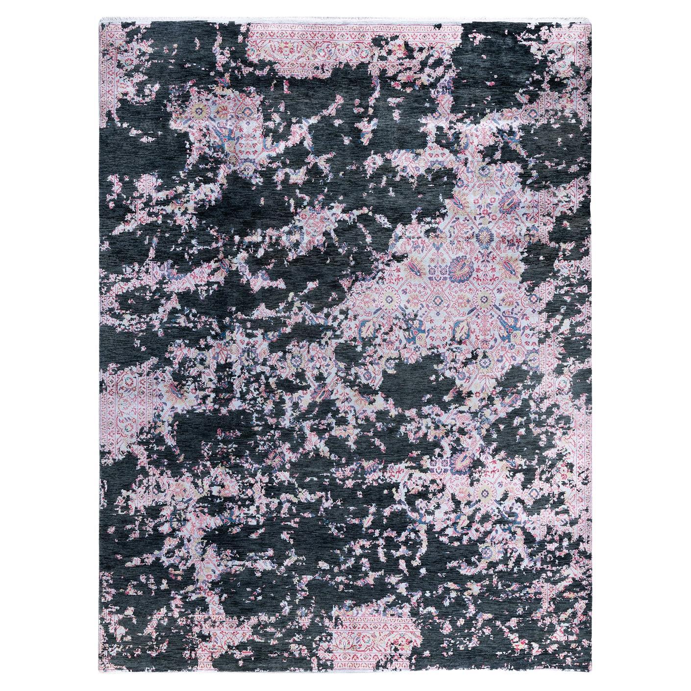 Traditional Ikat Hand Knotted Abstract Silk & Wool Green Area Rug 9' 1" x 12' 1" For Sale