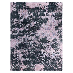 Tappeto tradizionale Ikat annodato a mano in seta astratta e lana verde 9'1" x 12'1"