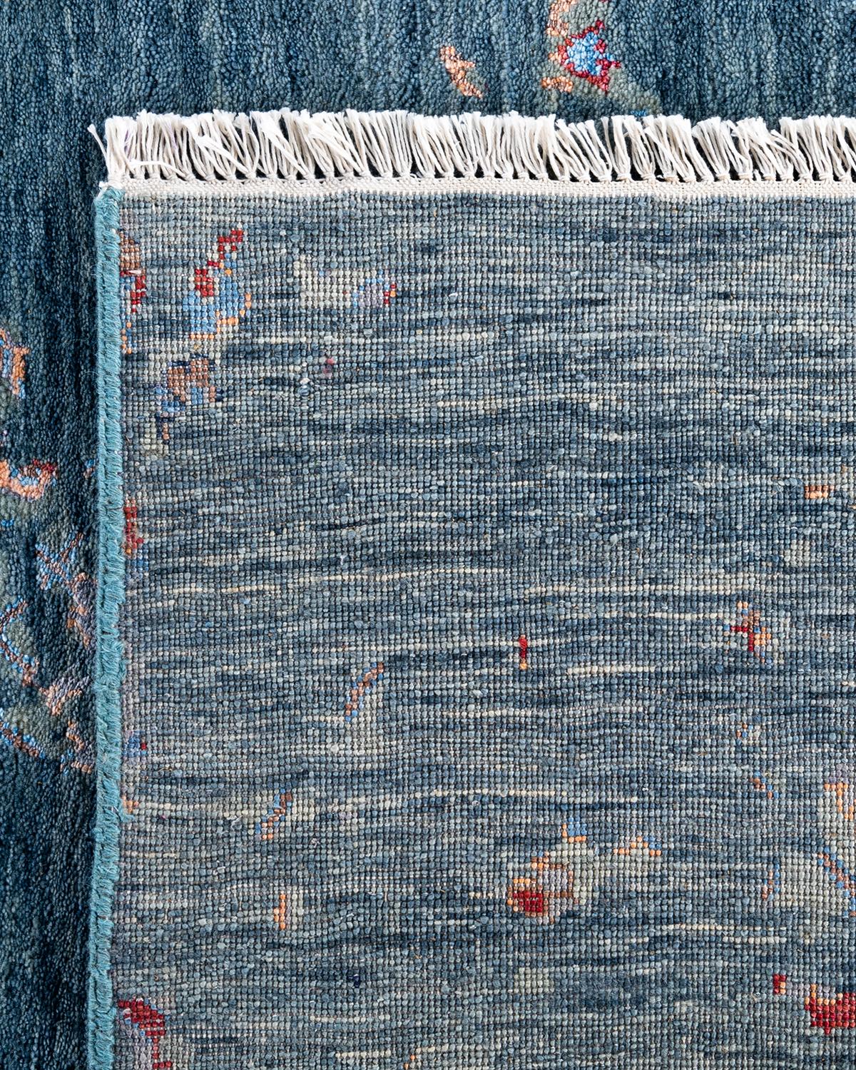 Traditional Ikat Hand Knotted Abstract Silk & Wool Green Area Rug 9' 1