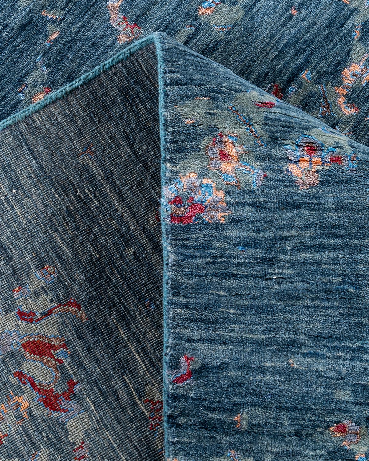 Contemporary Traditional Ikat Hand Knotted Abstract Silk & Wool Green Area Rug 9' 1