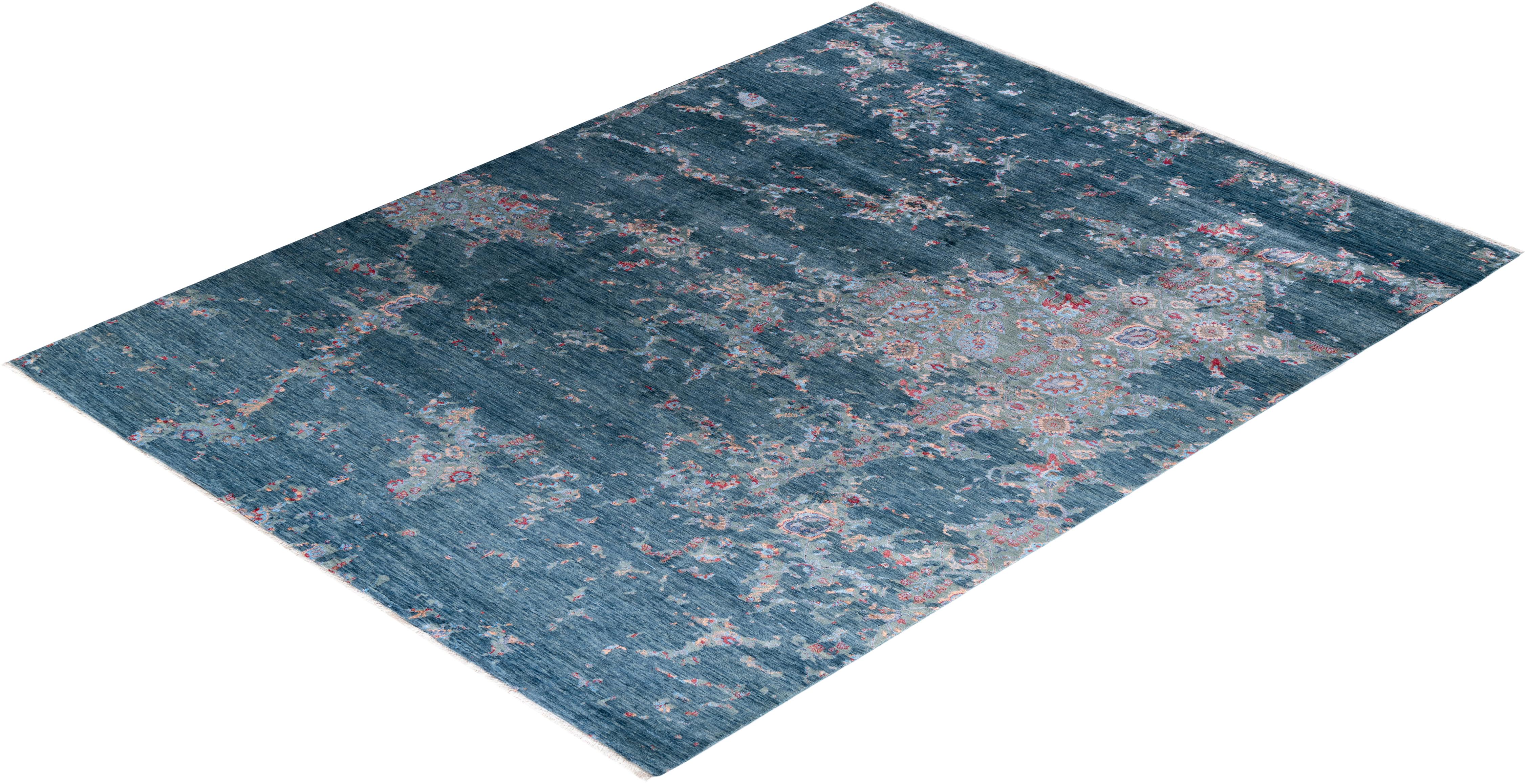 Traditional Ikat Hand Knotted Abstract Silk & Wool Green Area Rug 9' 1
