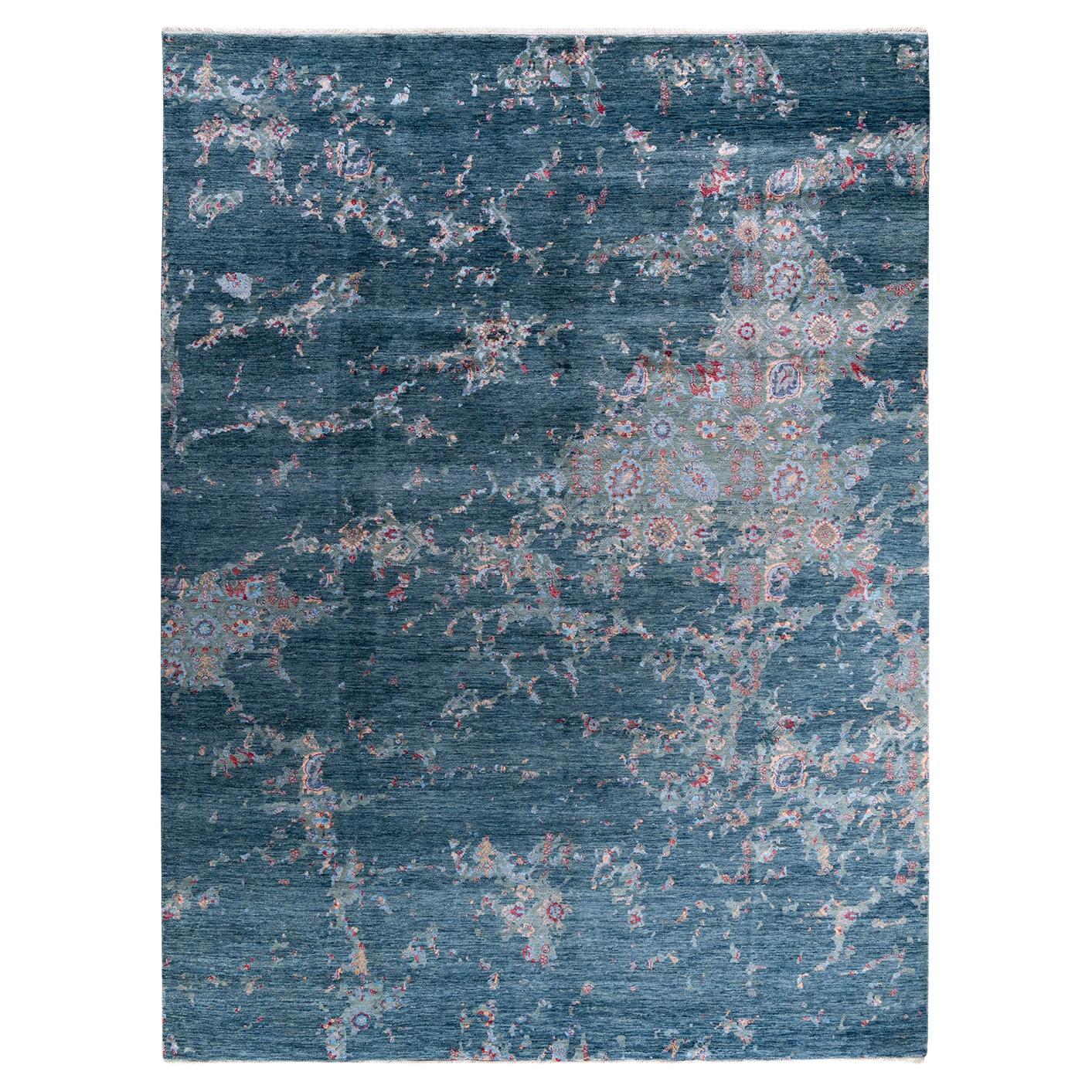 Traditional Ikat Hand Knotted Abstract Silk & Wool Green Area Rug 9' 1" x 12' 2"