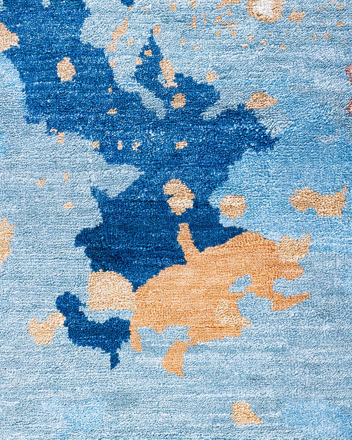 Indiano Tappeto tradizionale Ikat annodato a mano in seta e lana verde 9' 2