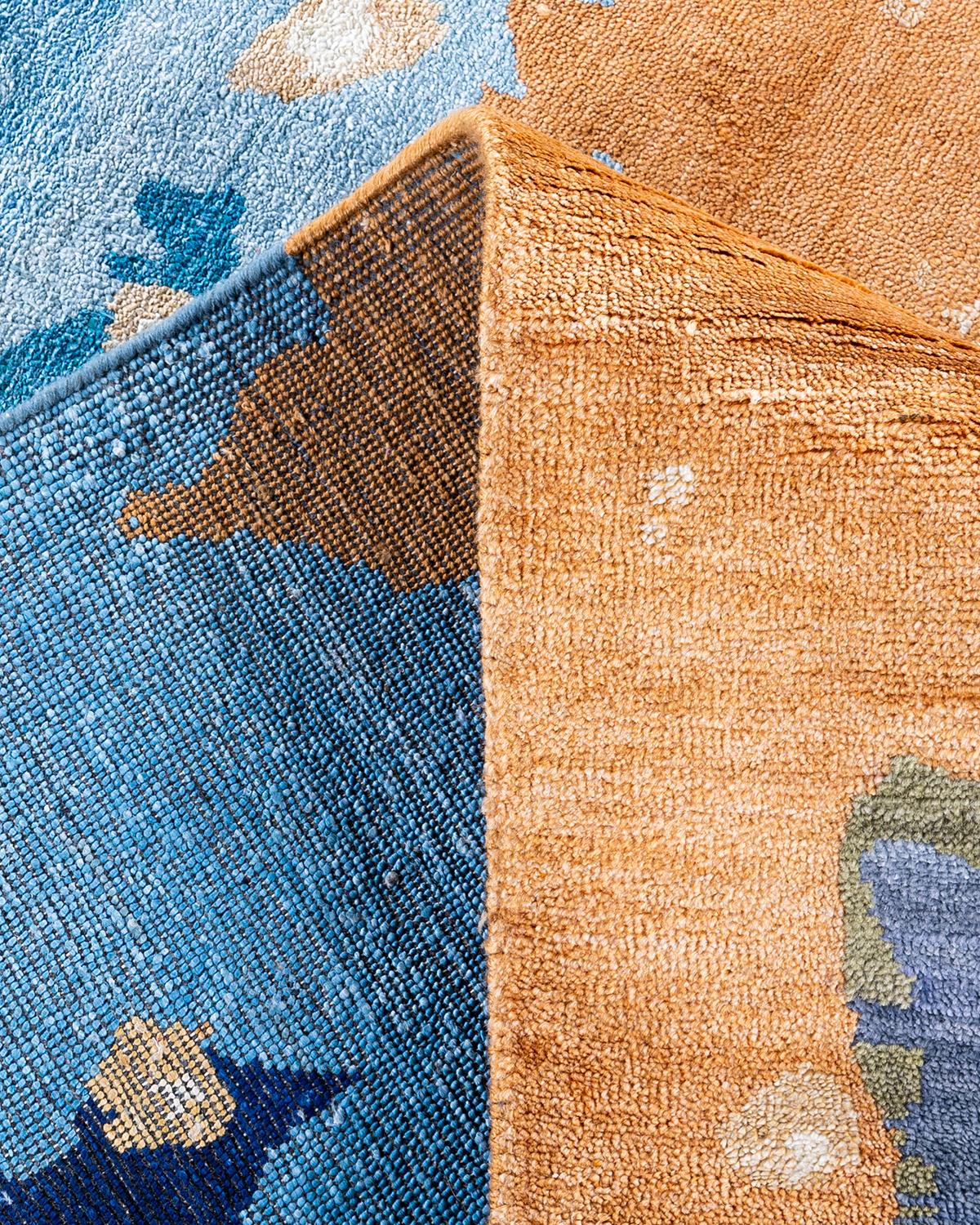 XXI secolo e contemporaneo Tappeto tradizionale Ikat annodato a mano in seta e lana verde 9' 2