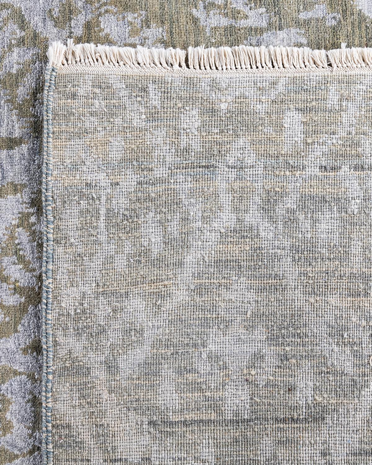 Tappeto tradizionale Ikat annodato a mano in seta e lana avorio 8' 0