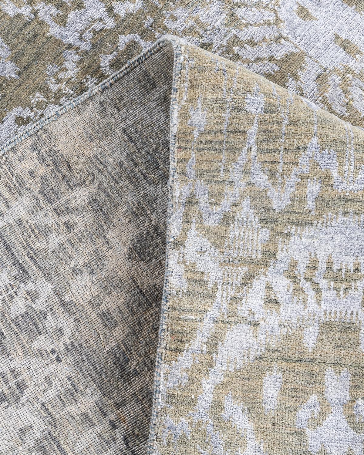 XXI secolo e contemporaneo Tappeto tradizionale Ikat annodato a mano in seta e lana avorio 8' 0