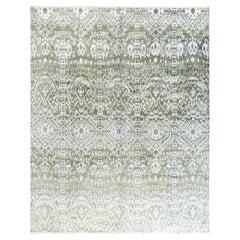 Traditional Ikat Hand Knotted Abstract Silk & Wool Ivory Area Rug 8' 0" x 10' 0"