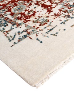 Traditional Ikat Hand Knotted Abstract Silk & Wool Ivory Area Rug 8' 3" x 10' 2"