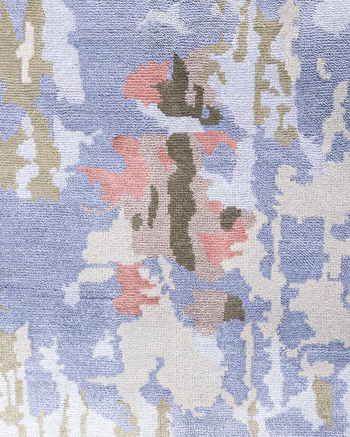 Indian Traditional Ikat Hand Knotted Abstract Silk & Wool Ivory Area Rug 9' 3