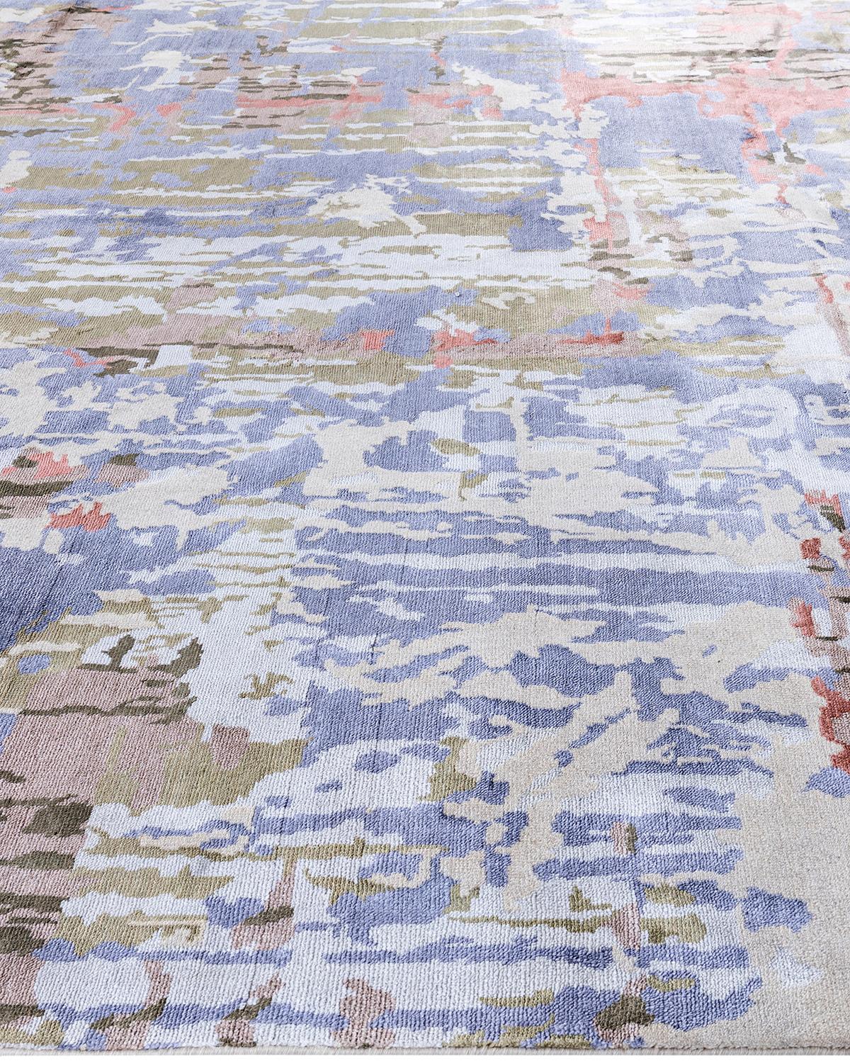 Hand-Knotted Traditional Ikat Hand Knotted Abstract Silk & Wool Ivory Area Rug 9' 3