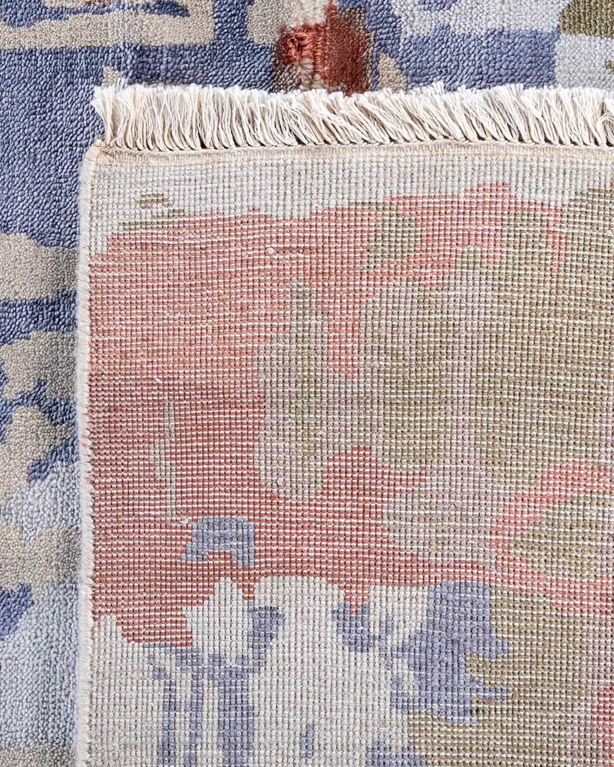 Traditional Ikat Hand Knotted Abstract Silk & Wool Ivory Area Rug 9' 3