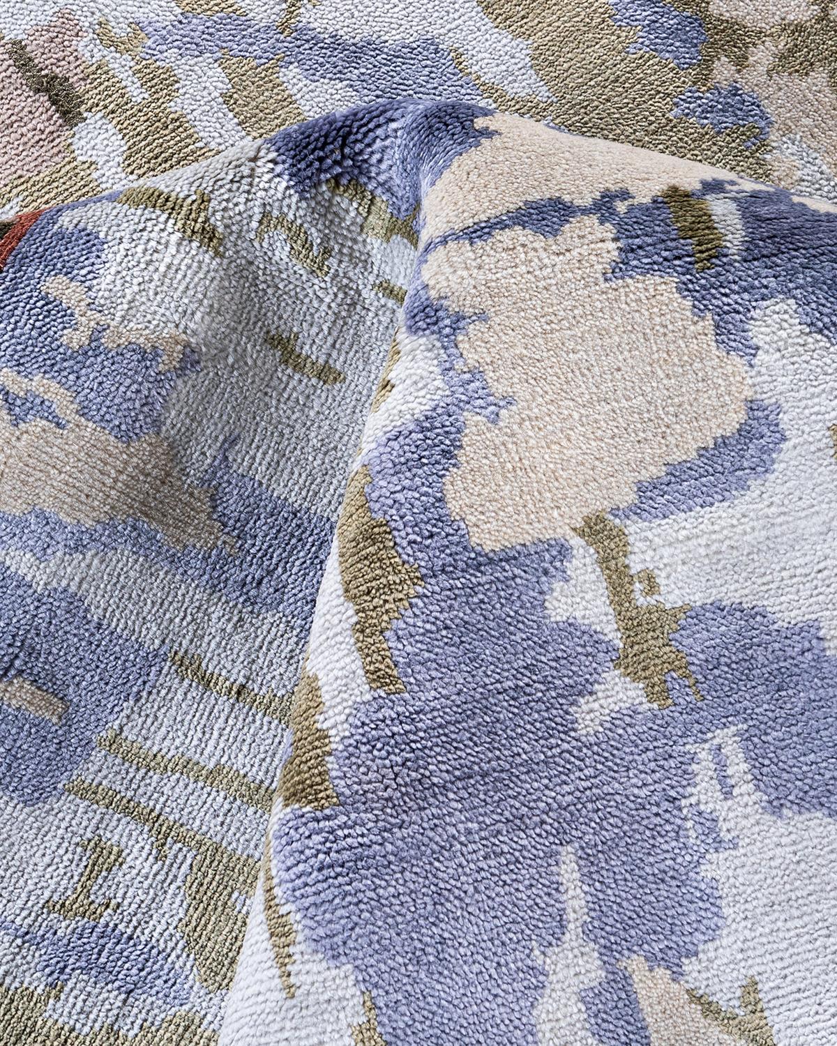 Traditional Ikat Hand Knotted Abstract Silk & Wool Ivory Area Rug 9' 3