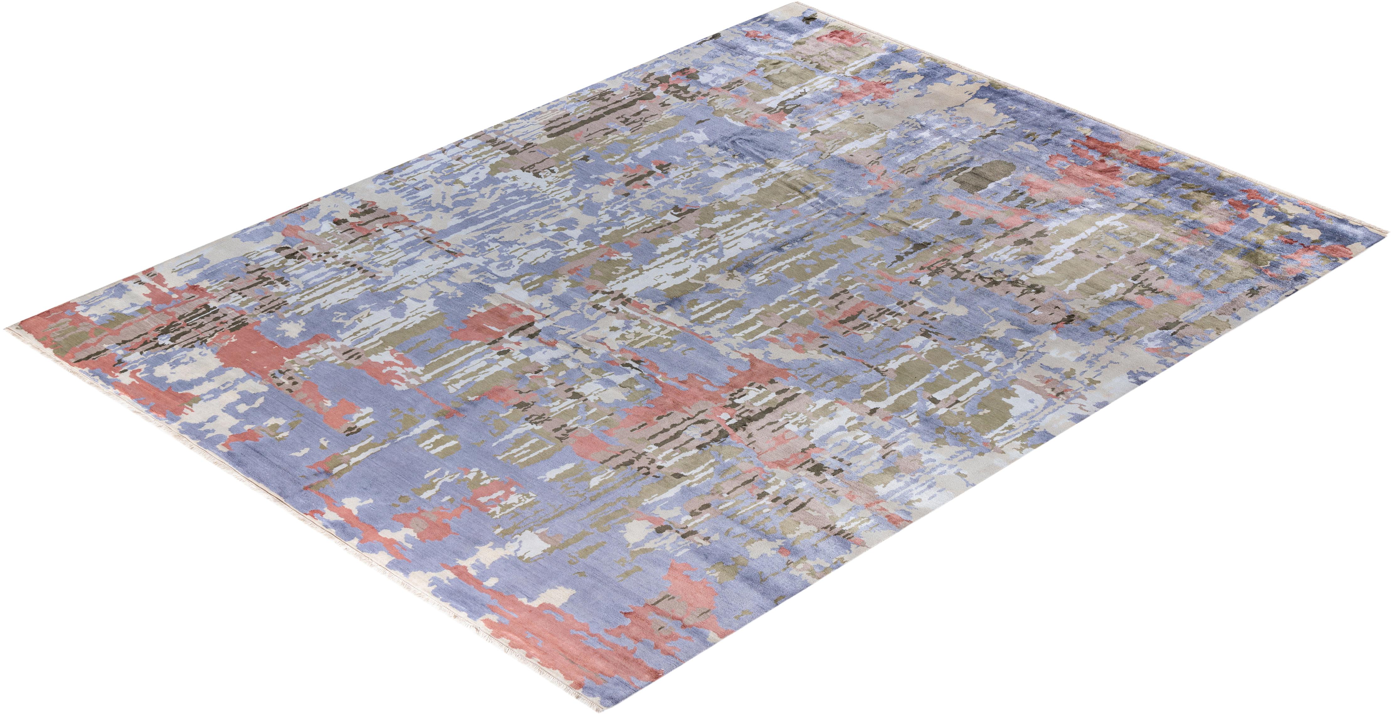 Traditional Ikat Hand Knotted Abstract Silk & Wool Ivory Area Rug 9' 3
