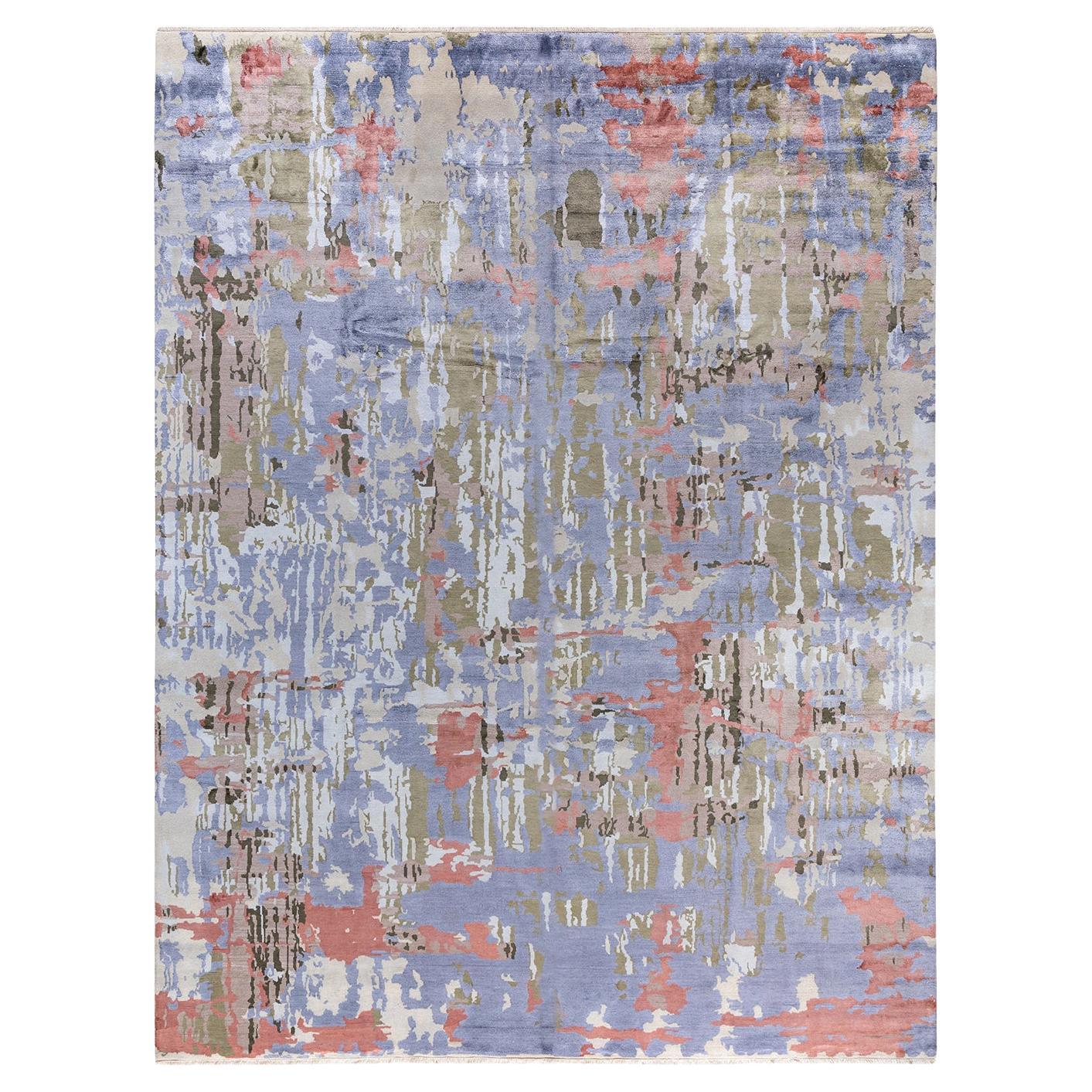 Traditional Ikat Hand Knotted Abstract Silk & Wool Ivory Area Rug 9' 3" x 11'10" For Sale
