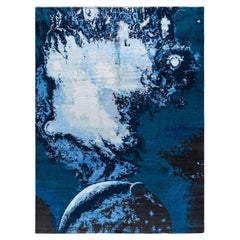 Traditional Ikat Hand Knotted Abstract Silk & Wool Navy Area Rug 9' 2" x 12' 1"