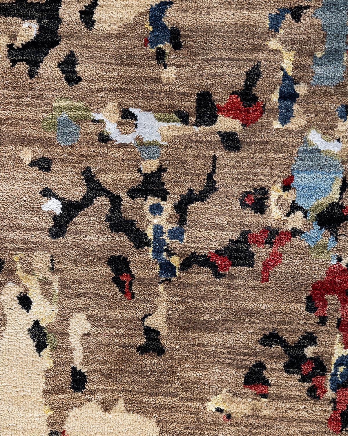 Indiano Traditional Ikat Hand Knots Rugs astratto in seta e lana Navy Area Rug 9'4