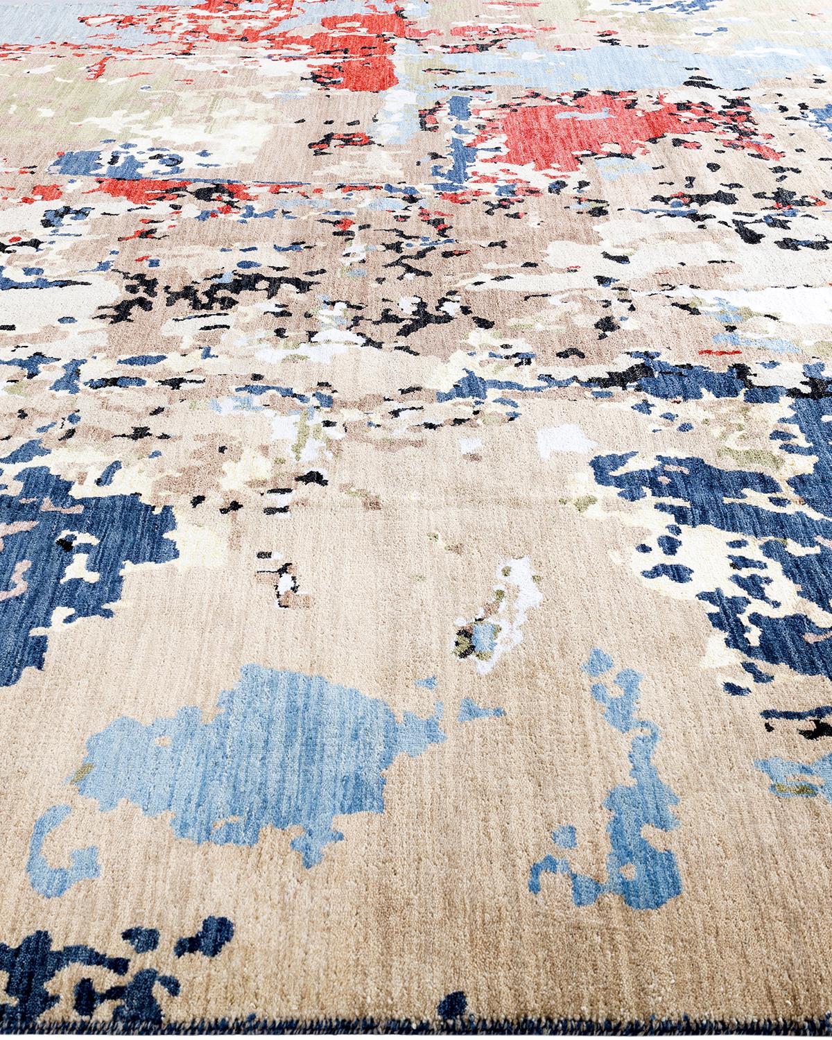 Annodato a mano Traditional Ikat Hand Knots Rugs astratto in seta e lana Navy Area Rug 9'4