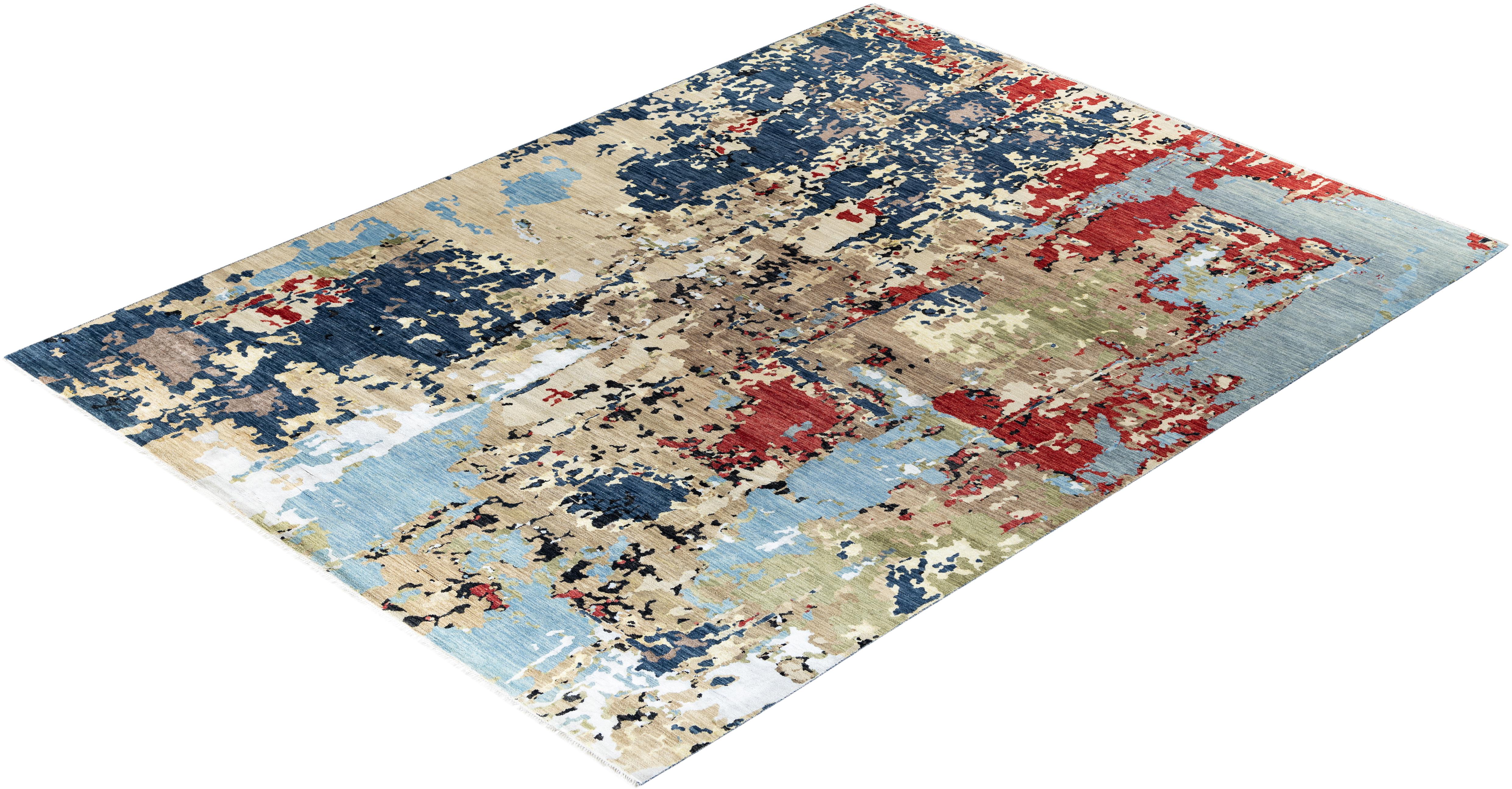 Traditional Ikat Hand Knots Rugs astratto in seta e lana Navy Area Rug 9'4