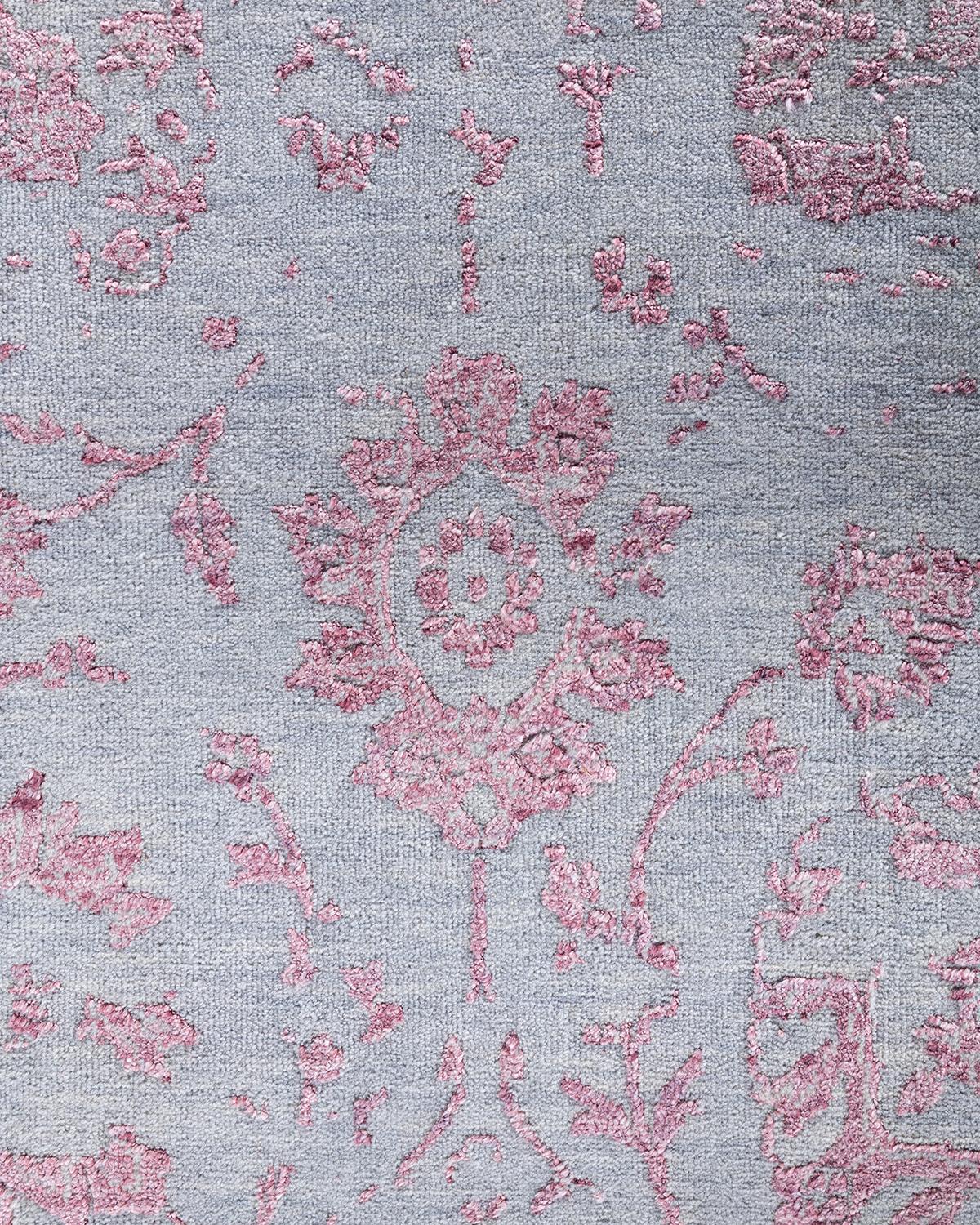 Indian Traditional Ikat Hand Knotted Abstract Silk & Wool Pink Area Rug 9' 1