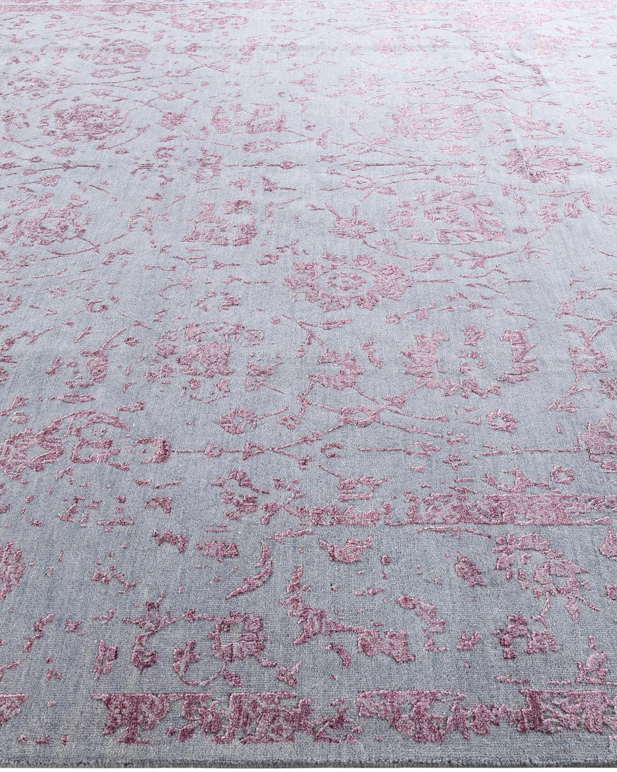 Hand-Knotted Traditional Ikat Hand Knotted Abstract Silk & Wool Pink Area Rug 9' 1