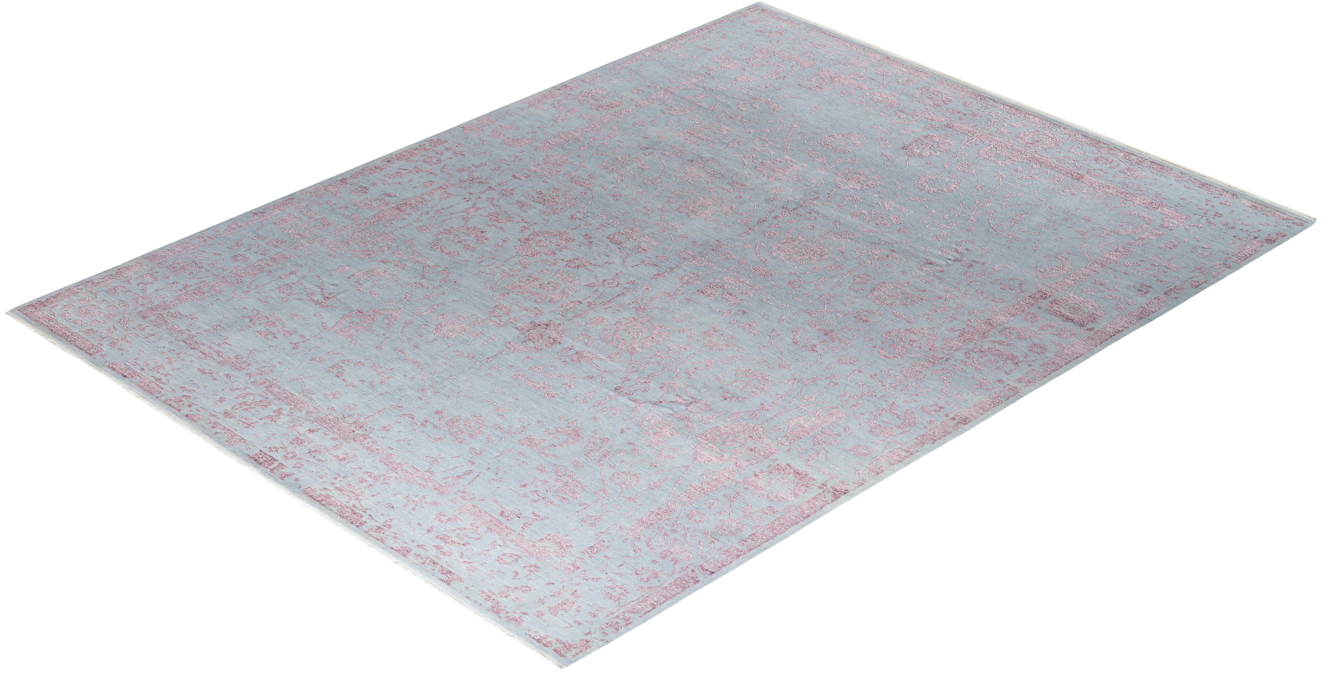 Traditional Ikat Hand Knotted Abstract Silk & Wool Pink Area Rug 9' 1