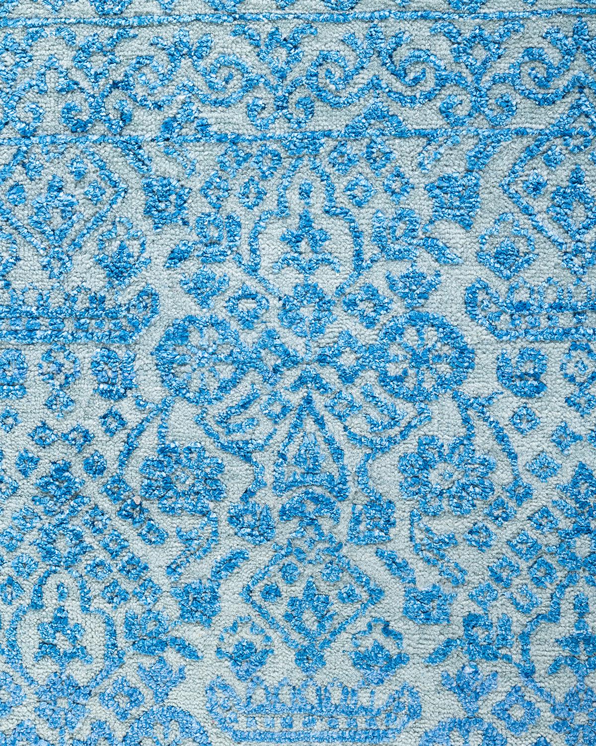 Traditioneller handgeknüpfter abstrakter Ikat-Teppich aus Seide und Wolle in Violett aus Seide  8'0