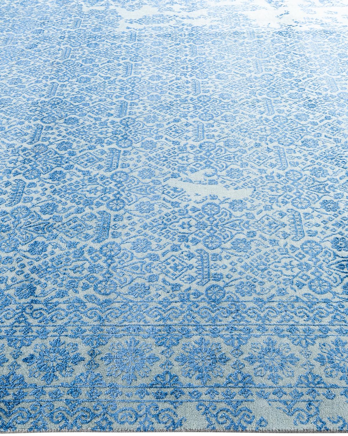 Traditioneller handgeknüpfter abstrakter Ikat-Teppich aus Seide und Wolle in Violett aus Seide  8'0