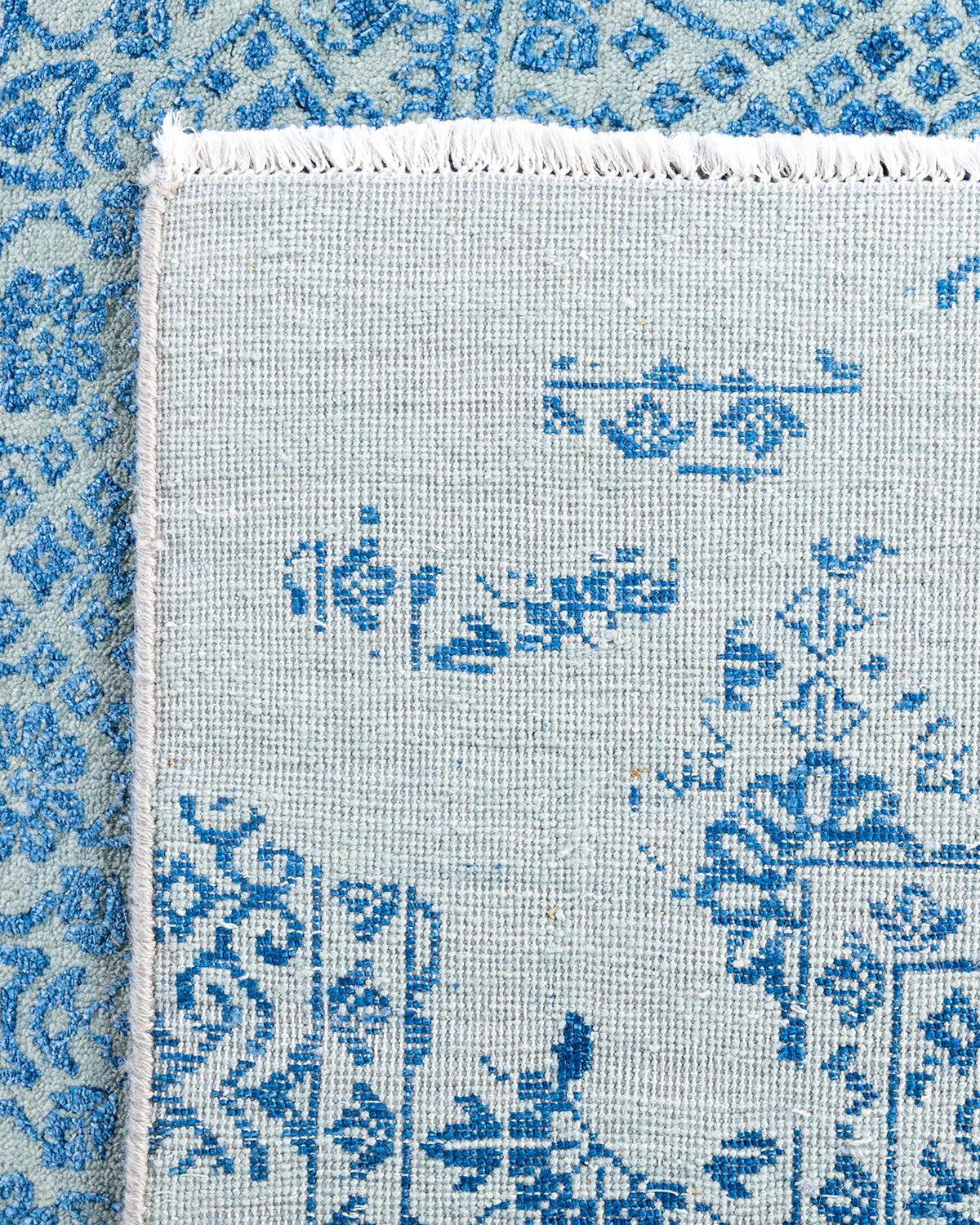 Traditioneller handgeknüpfter abstrakter Ikat-Teppich aus Seide und Wolle in Violett aus Seide  8'0