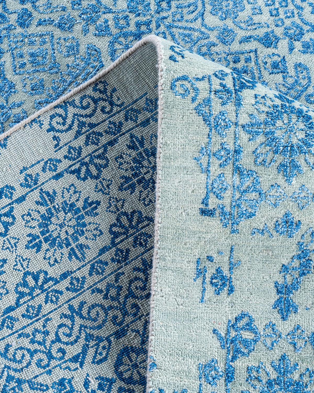 Traditioneller handgeknüpfter abstrakter Ikat-Teppich aus Seide und Wolle in Violett aus Seide  8'0