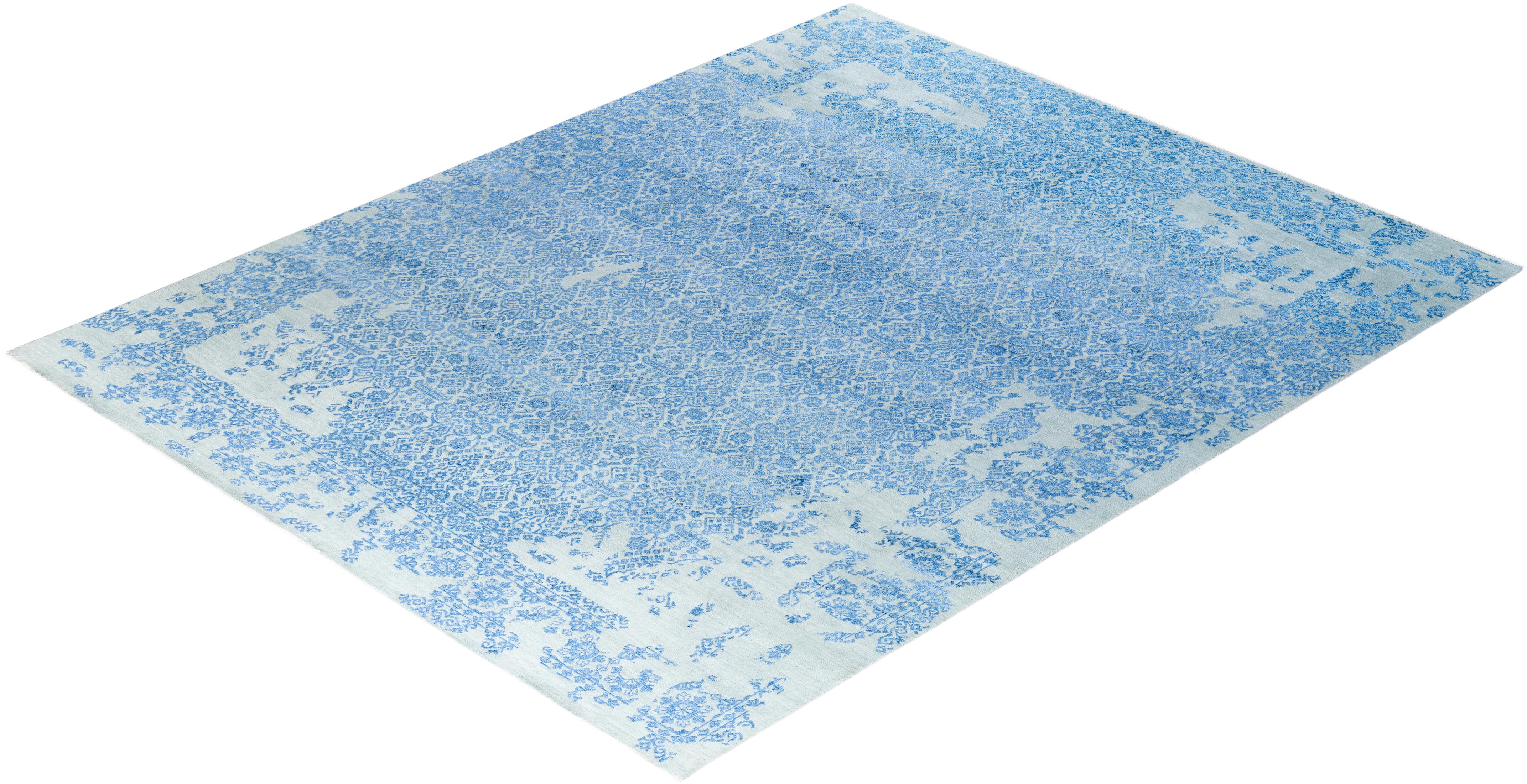 Traditioneller handgeknüpfter abstrakter Ikat-Teppich aus Seide und Wolle in Violett aus Seide  8'0