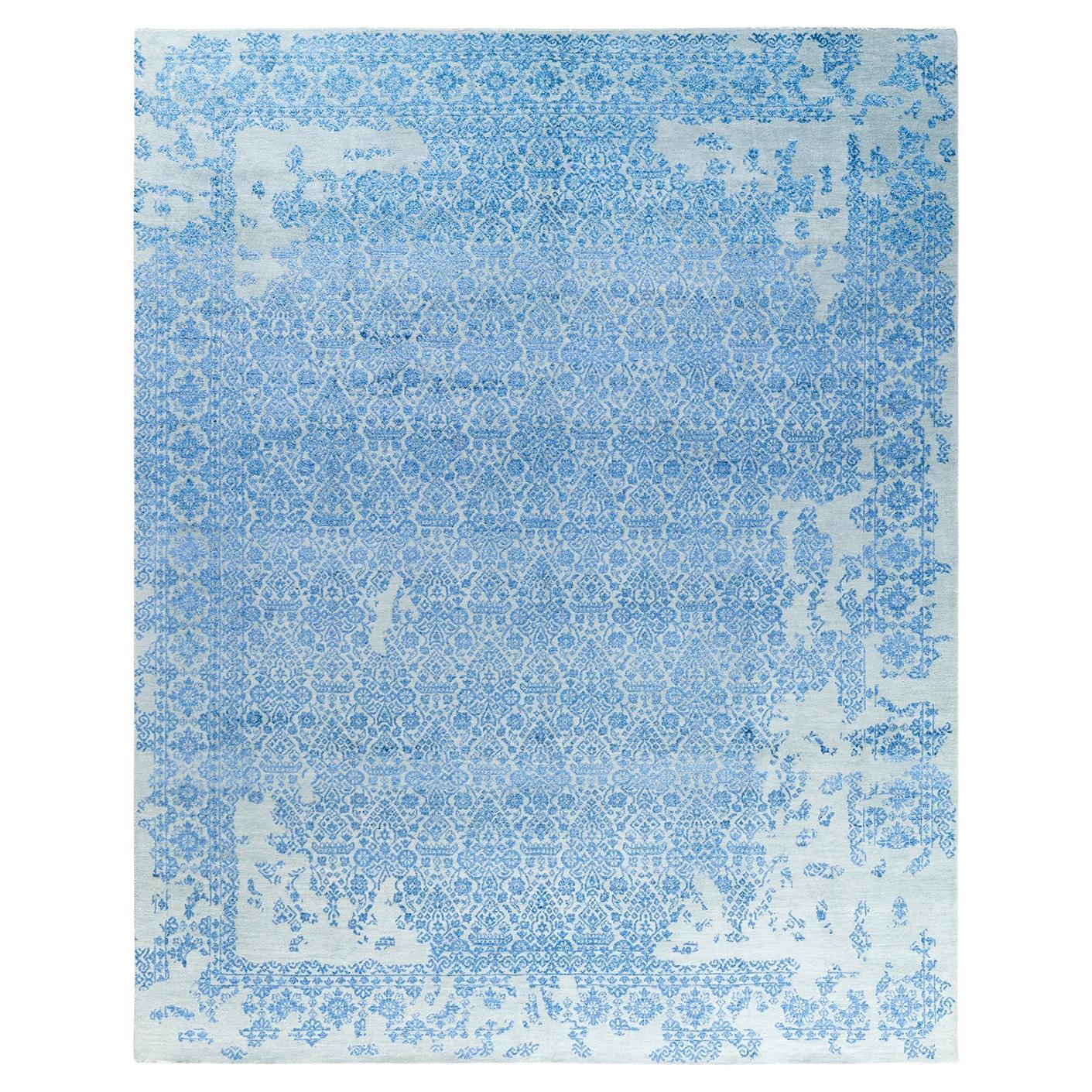 Traditional Ikat Hand Knotted Abstract Silk & Wool Purple Area Rug  8'0" x 9'10"