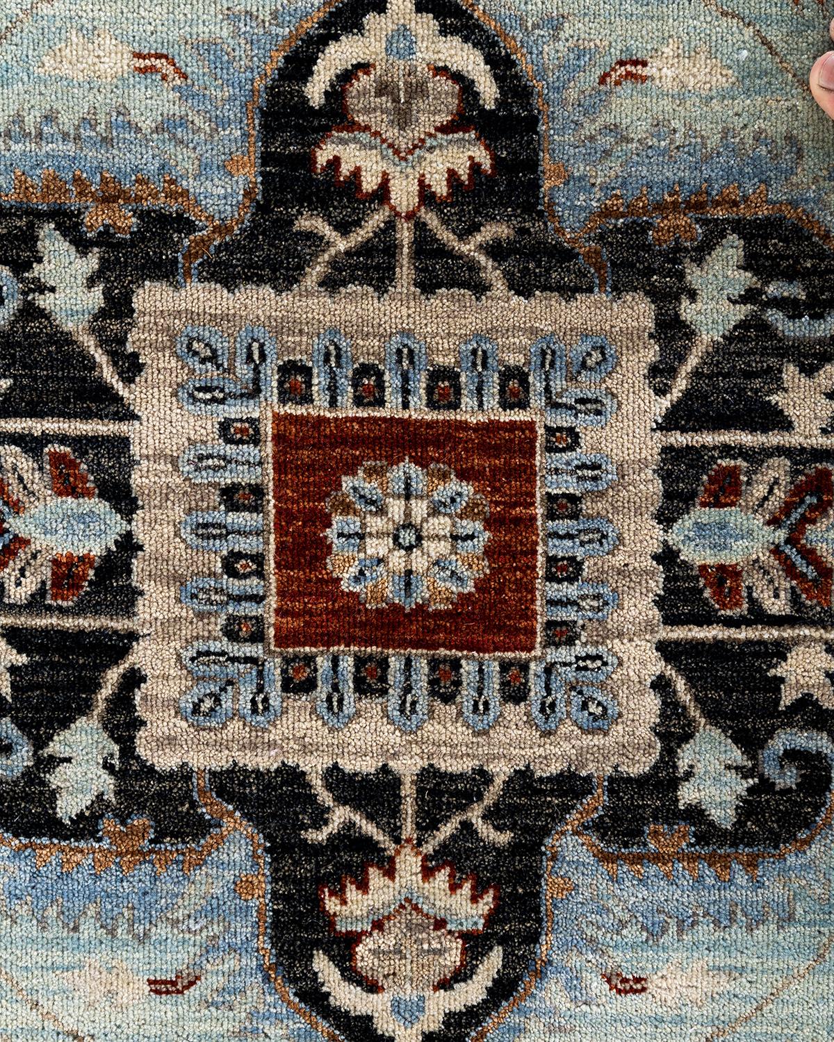 Traditioneller handgeknüpfter abstrakter Ikat-Teppich aus Seide und Wolle in Rot, 8' 0