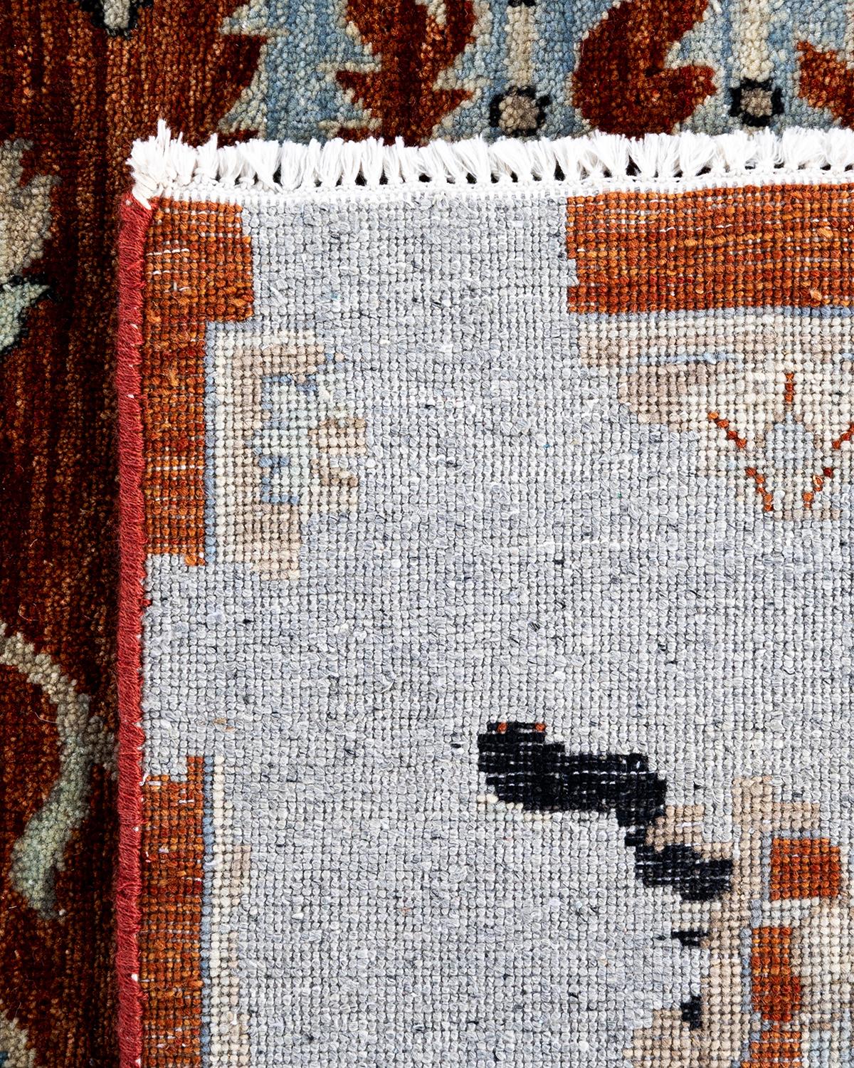 Traditioneller handgeknüpfter abstrakter Ikat-Teppich aus Seide und Wolle in Rot, 8' 0